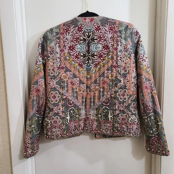 Hemant & Nandita Quilted Tapestry Studded Floral Jacket XS - Picture 3 of 10